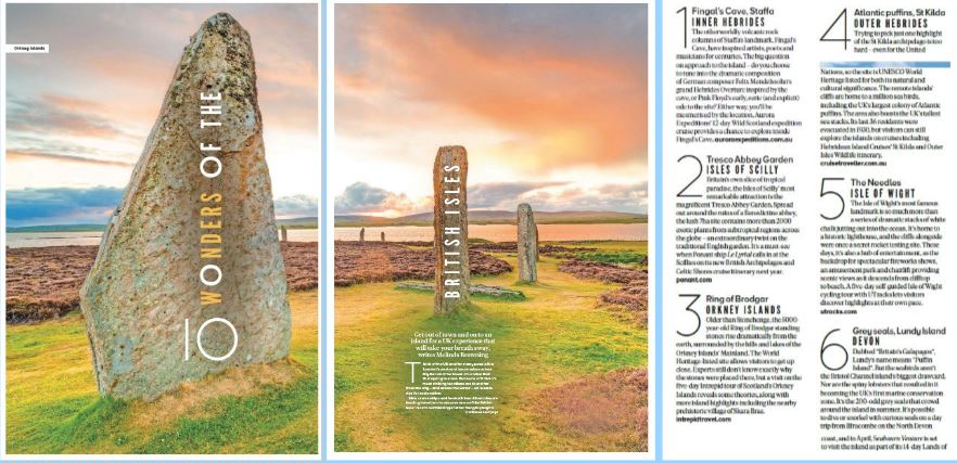 Australian Sunday Telegraph featuring the Ring of Brodgar, Orkney
