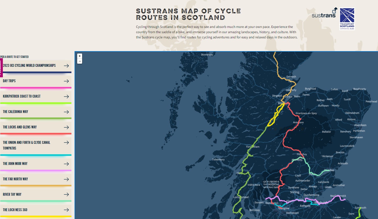 screen shot of the Sustrans cycle map