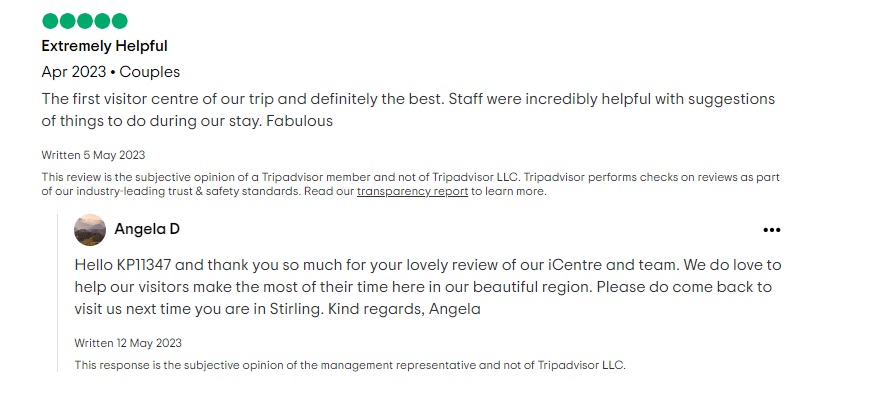 A positive review about the staff at Stirling iCentre