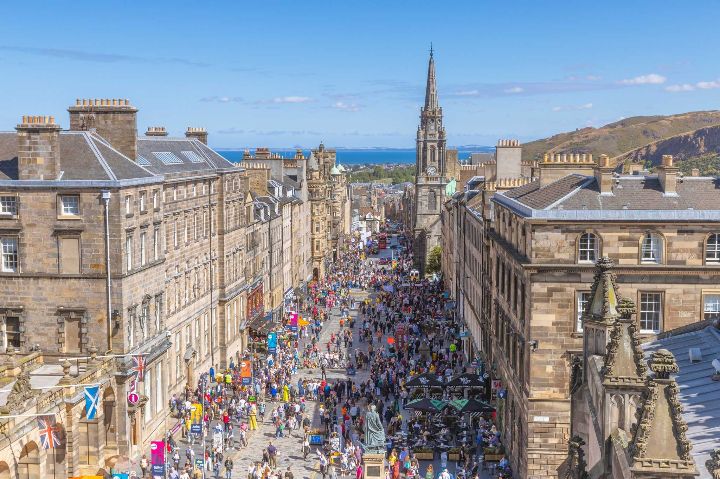 Aerial view of a busy city street