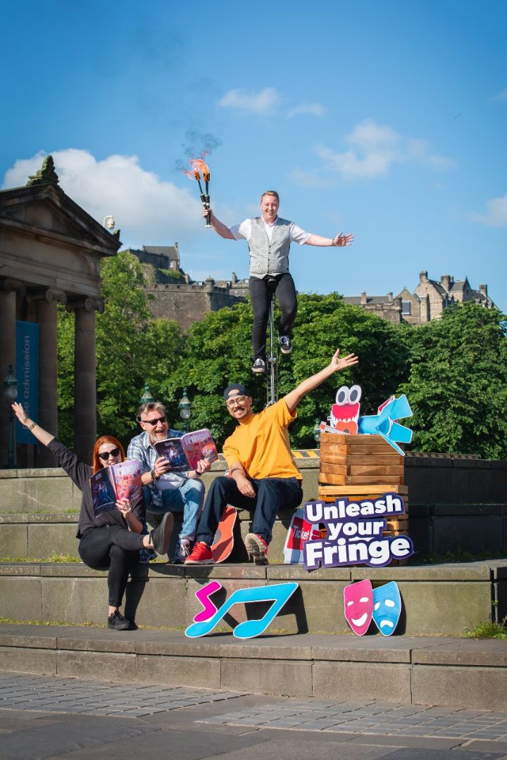Performers and people posing for Fringe 2024 programme launch