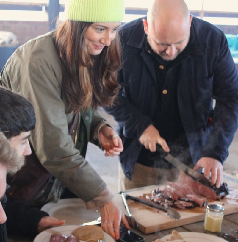 A family is carving meat