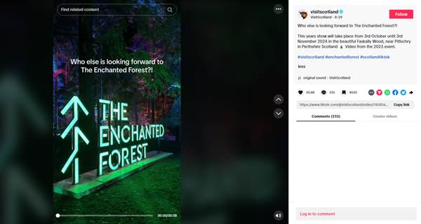 screenshot of VisitScotland's TikTok account