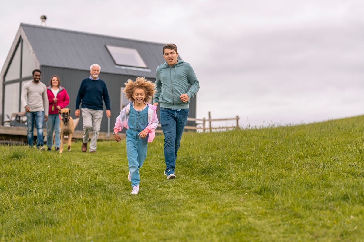 Family enjoying themselves on a farm.