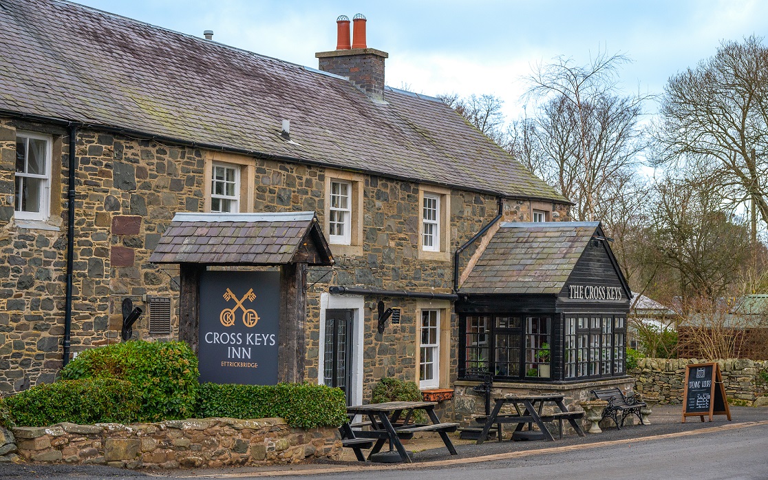 Exterior of Cross Keys Inn pub.